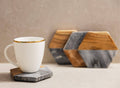 Artisan Marble and Wood Hexagon Coaster Set of 4 - Black