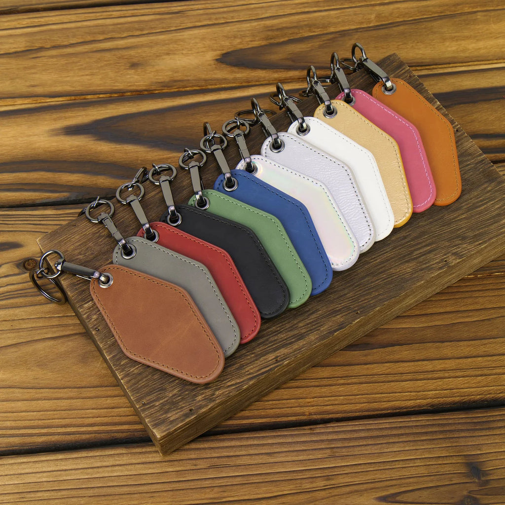 Laserette™ Retro Diamond Motel Keychain — Engravable Leatherette