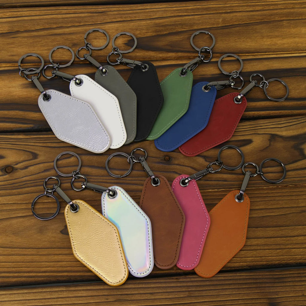 Laserette™ Retro Diamond Motel Keychain — Engravable Leatherette