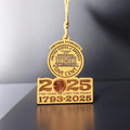 Laser-engraved wooden Penny Ornament with embedded real penny, reading Never Forget – The Year We Lost The Penny 1793-2025