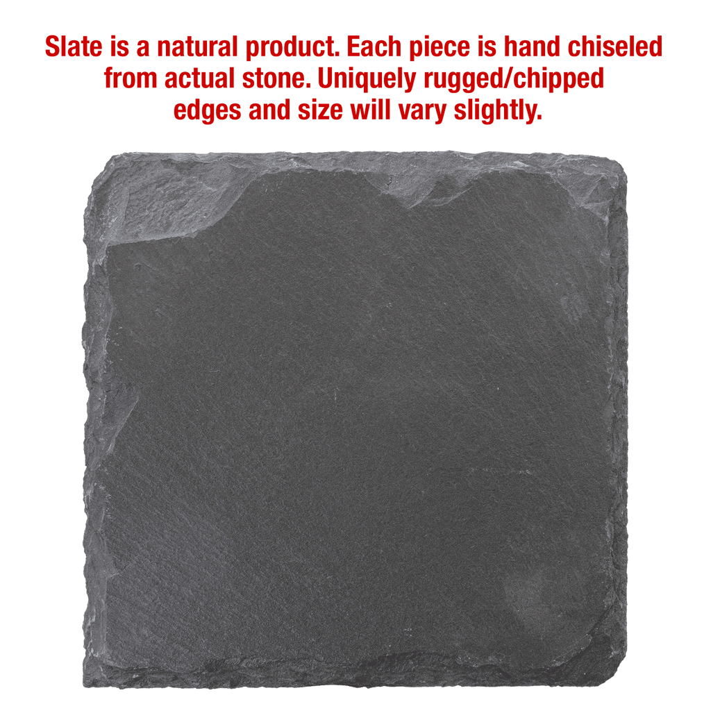 Single square slate coaster, hand-chiseled natural stone with rugged edges