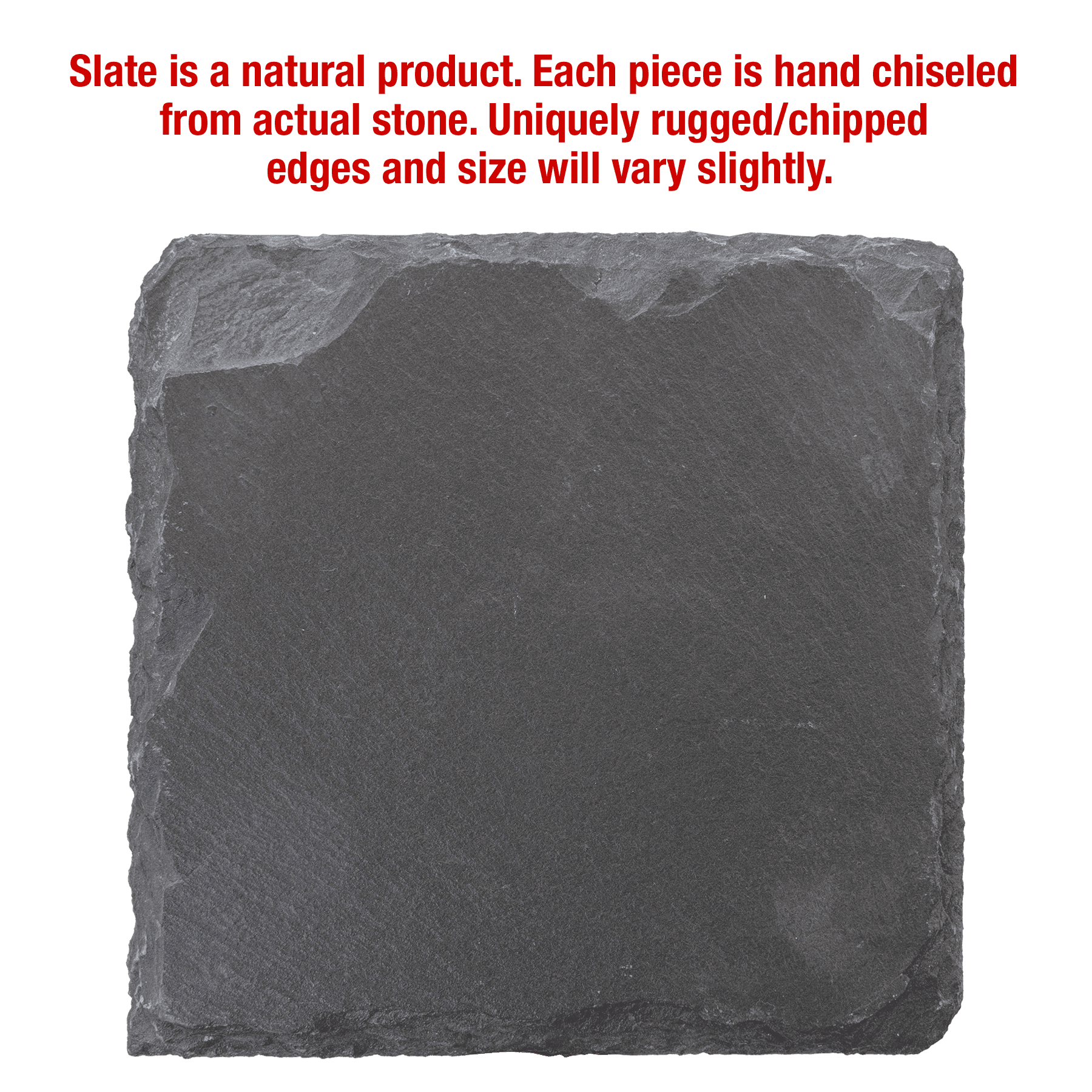 Single square slate coaster, hand-chiseled natural stone with rugged edges