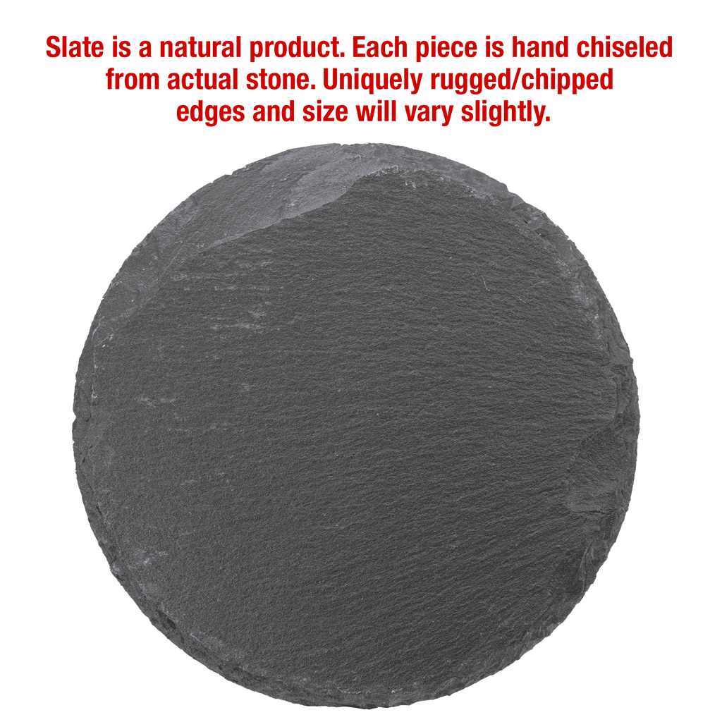 Single round slate coaster, hand-chiseled natural stone with rugged edges