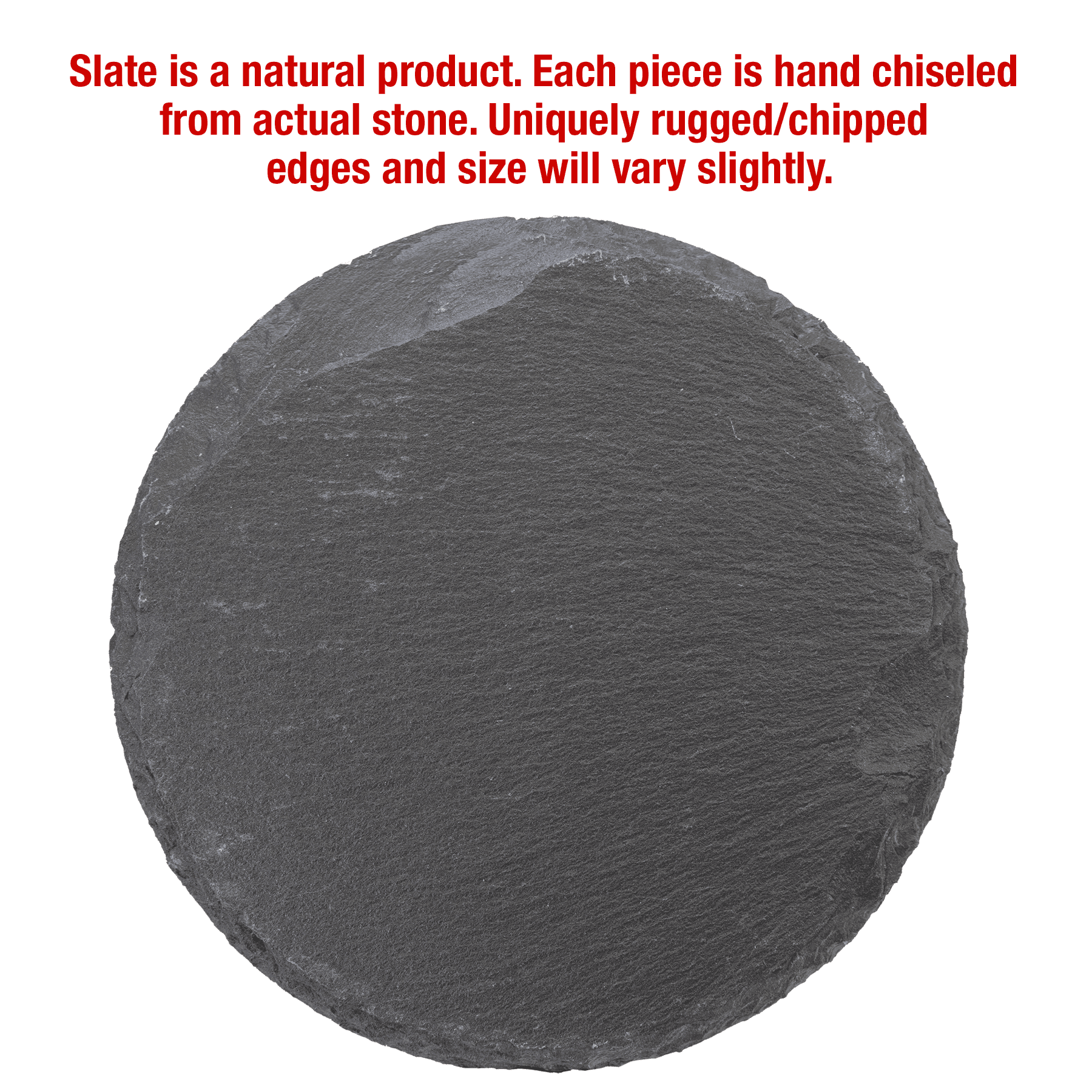 Single round slate coaster, hand-chiseled natural stone with rugged edges