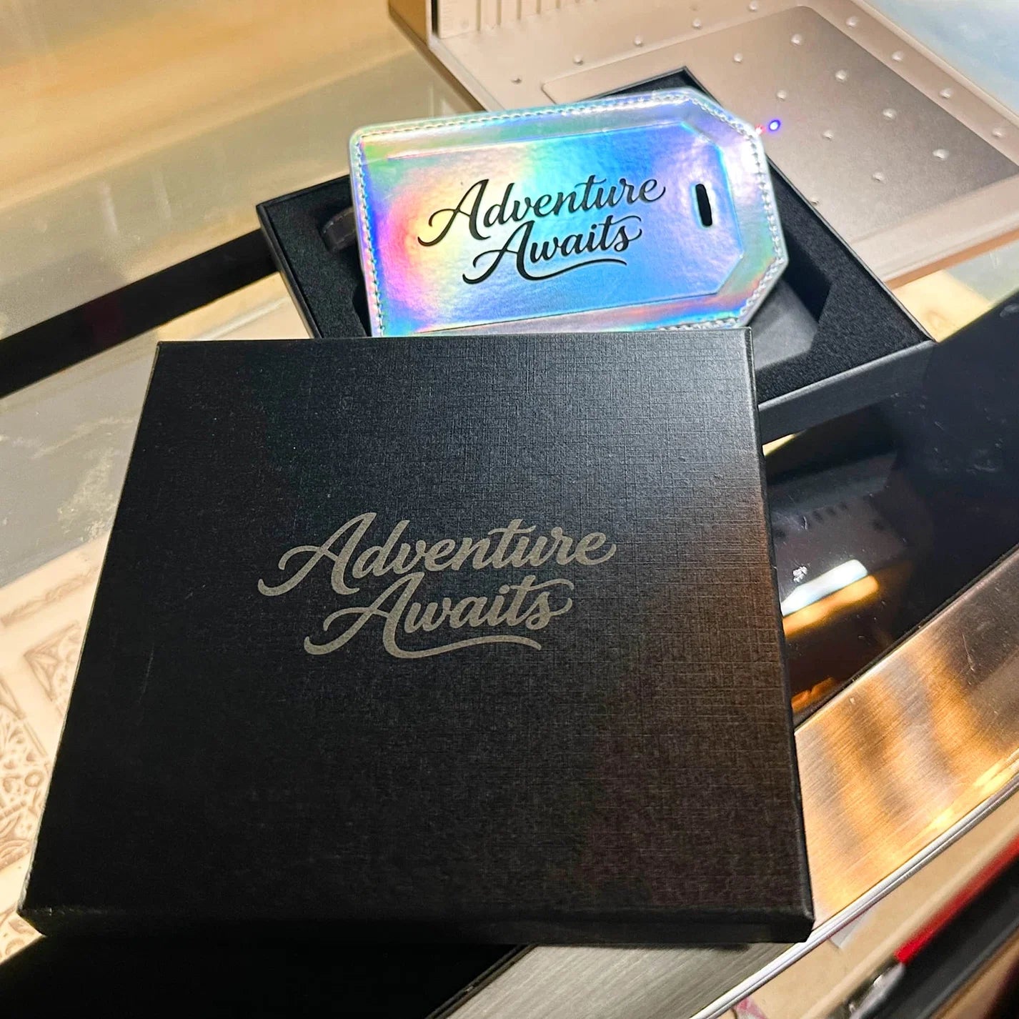 Custom Engraved Leatherette Luggage Tag with Privacy Flap