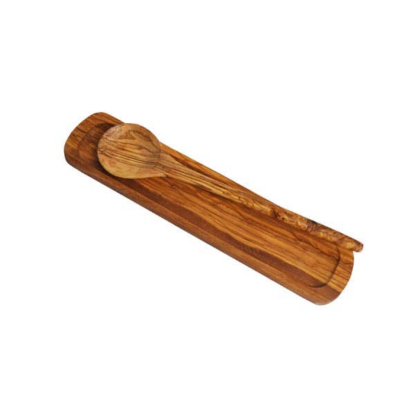 Olive Wood Spoon and Spoon Rest Gift Set